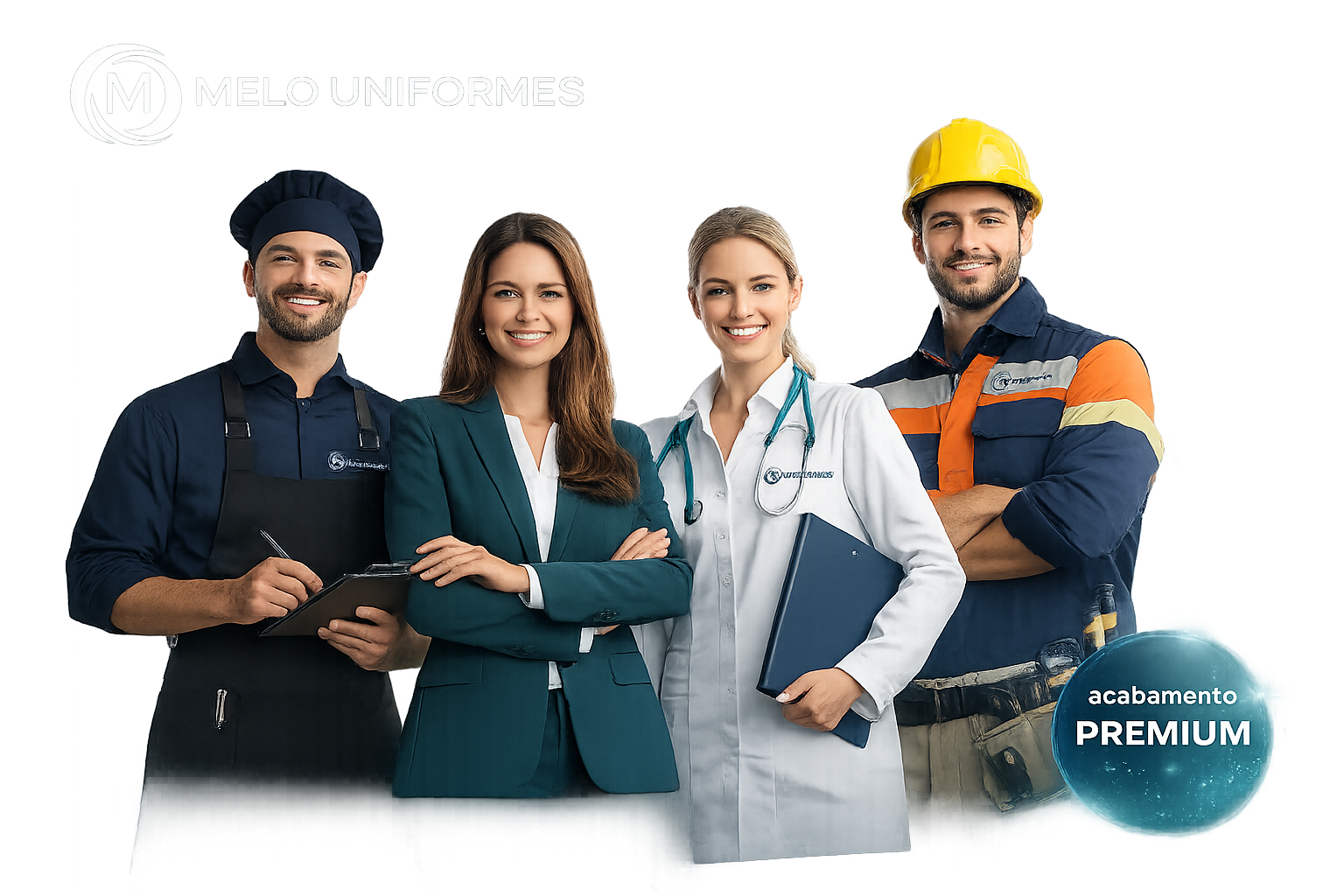 Equipe com uniformes profissionais personalizados da Melo Uniformes em Belo Horizonte